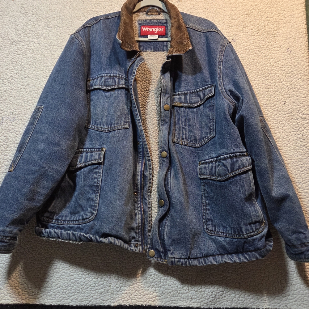 Wrangler Blue Denim Jacket with Brown Collar